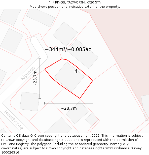 4, KIPINGS, TADWORTH, KT20 5TN: Plot and title map