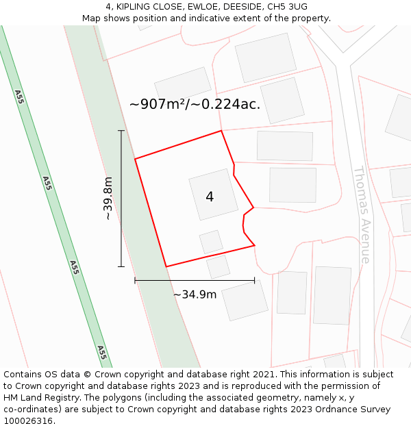 4, KIPLING CLOSE, EWLOE, DEESIDE, CH5 3UG: Plot and title map
