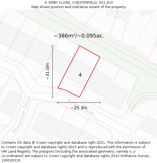 4, KIRBY CLOSE, CHESTERFIELD, S41 0UY: Plot and title map