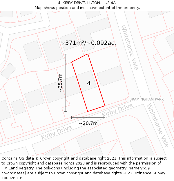 4, KIRBY DRIVE, LUTON, LU3 4AJ: Plot and title map