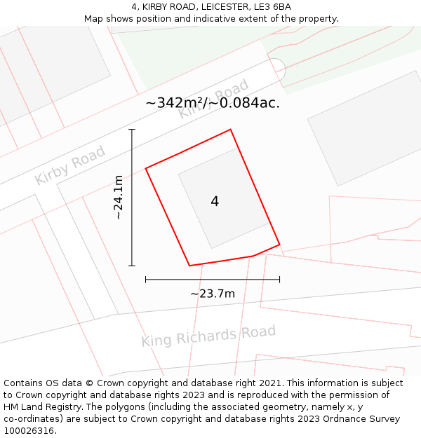 4, KIRBY ROAD, LEICESTER, LE3 6BA: Plot and title map