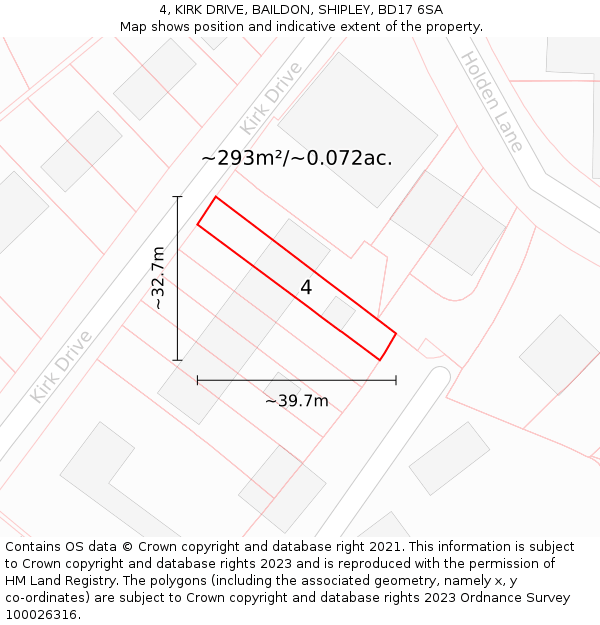 4, KIRK DRIVE, BAILDON, SHIPLEY, BD17 6SA: Plot and title map