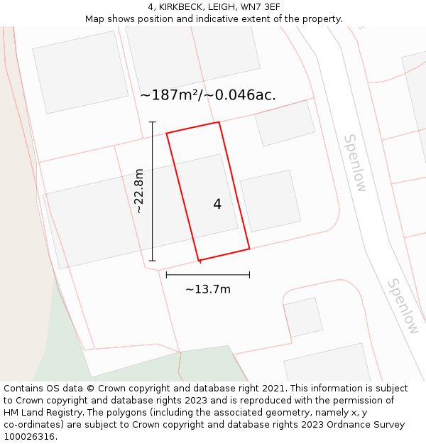 4, KIRKBECK, LEIGH, WN7 3EF: Plot and title map