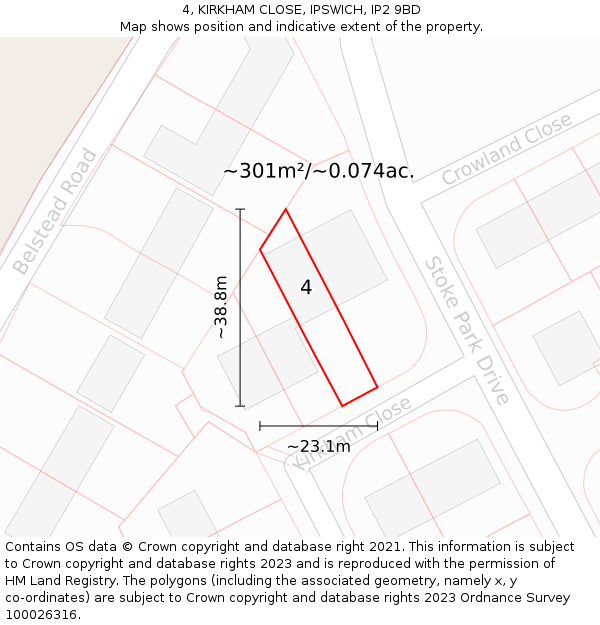 4, KIRKHAM CLOSE, IPSWICH, IP2 9BD: Plot and title map