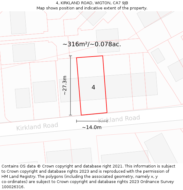 4, KIRKLAND ROAD, WIGTON, CA7 9JB: Plot and title map