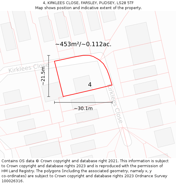 4, KIRKLEES CLOSE, FARSLEY, PUDSEY, LS28 5TF: Plot and title map