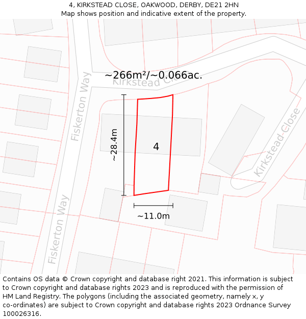 4, KIRKSTEAD CLOSE, OAKWOOD, DERBY, DE21 2HN: Plot and title map