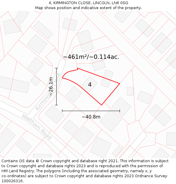 4, KIRMINGTON CLOSE, LINCOLN, LN6 0SG: Plot and title map