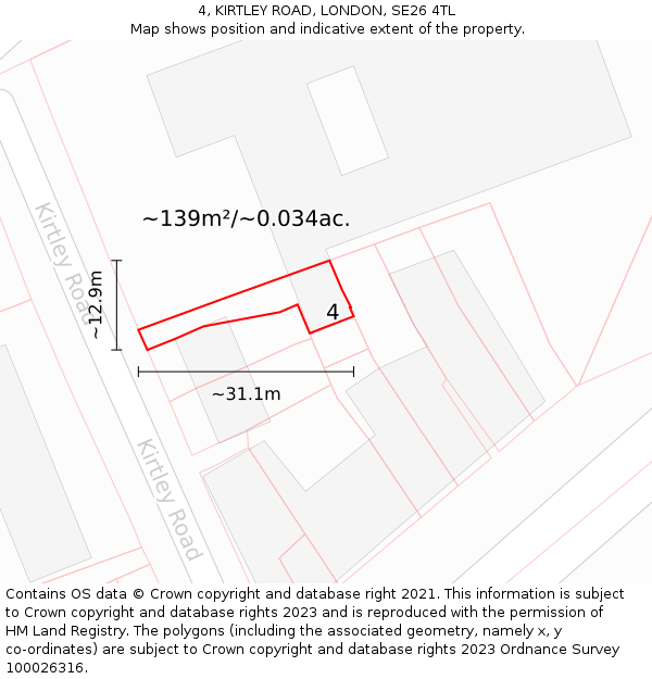 4, KIRTLEY ROAD, LONDON, SE26 4TL: Plot and title map
