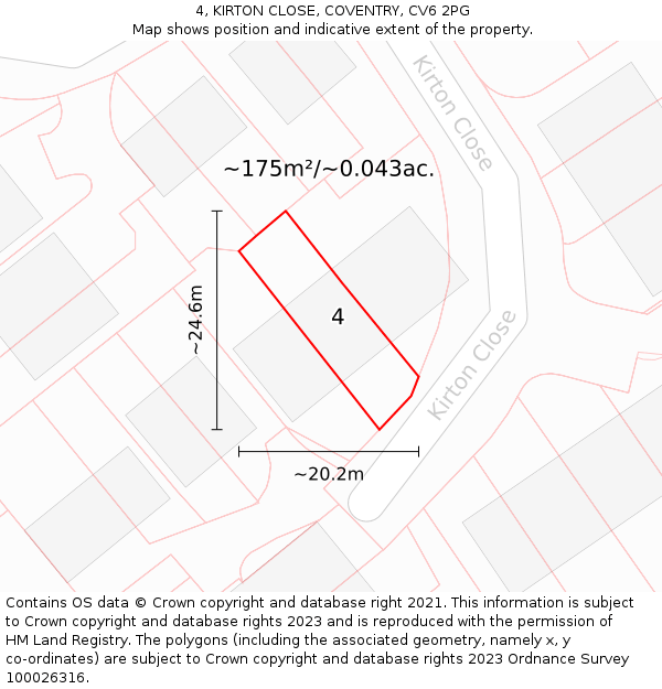 4, KIRTON CLOSE, COVENTRY, CV6 2PG: Plot and title map