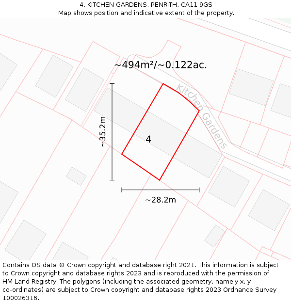4, KITCHEN GARDENS, PENRITH, CA11 9GS: Plot and title map