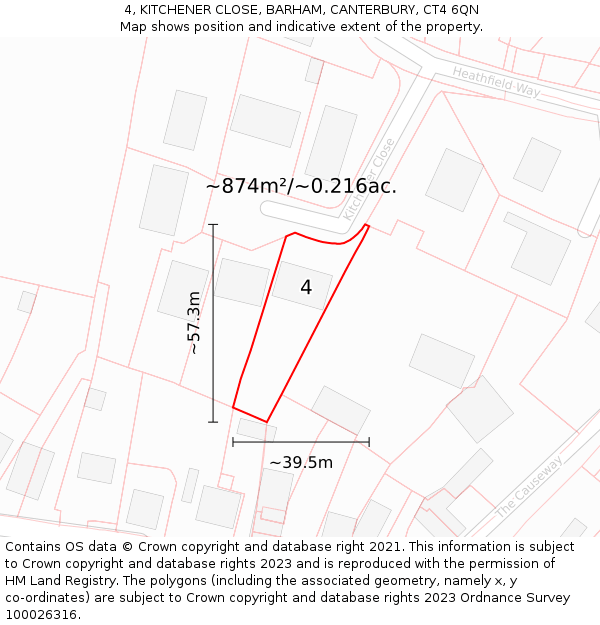 4, KITCHENER CLOSE, BARHAM, CANTERBURY, CT4 6QN: Plot and title map