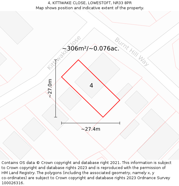 4, KITTIWAKE CLOSE, LOWESTOFT, NR33 8PR: Plot and title map