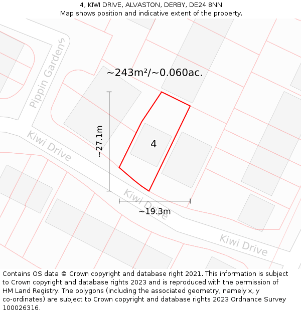4, KIWI DRIVE, ALVASTON, DERBY, DE24 8NN: Plot and title map