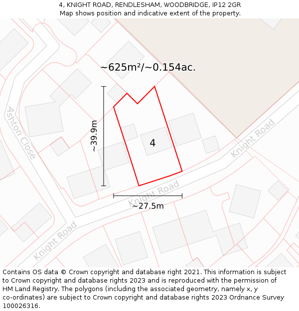 4, KNIGHT ROAD, RENDLESHAM, WOODBRIDGE, IP12 2GR: Plot and title map