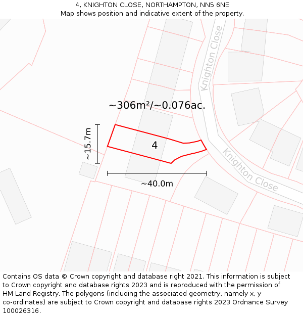 4, KNIGHTON CLOSE, NORTHAMPTON, NN5 6NE: Plot and title map