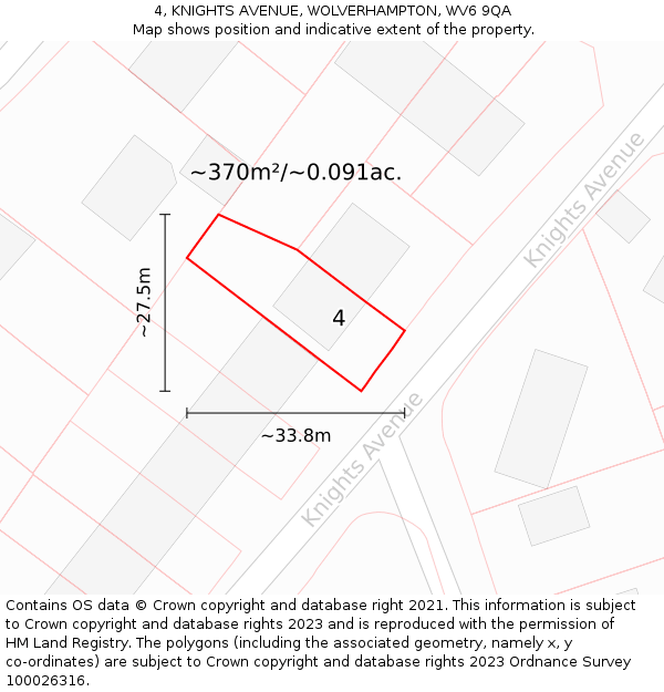 4, KNIGHTS AVENUE, WOLVERHAMPTON, WV6 9QA: Plot and title map