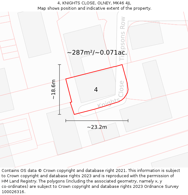 4, KNIGHTS CLOSE, OLNEY, MK46 4JL: Plot and title map