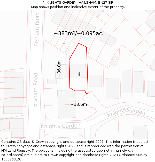 4, KNIGHTS GARDEN, HAILSHAM, BN27 3JR: Plot and title map