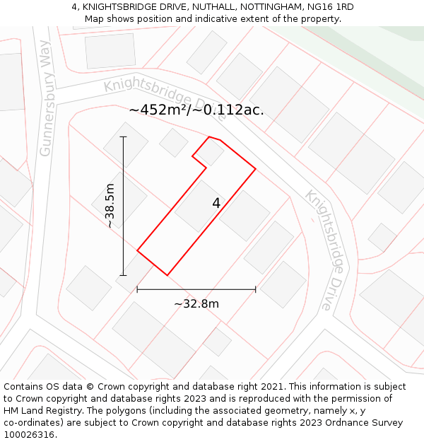 4, KNIGHTSBRIDGE DRIVE, NUTHALL, NOTTINGHAM, NG16 1RD: Plot and title map