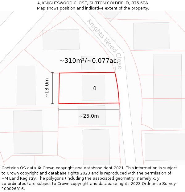 4, KNIGHTSWOOD CLOSE, SUTTON COLDFIELD, B75 6EA: Plot and title map
