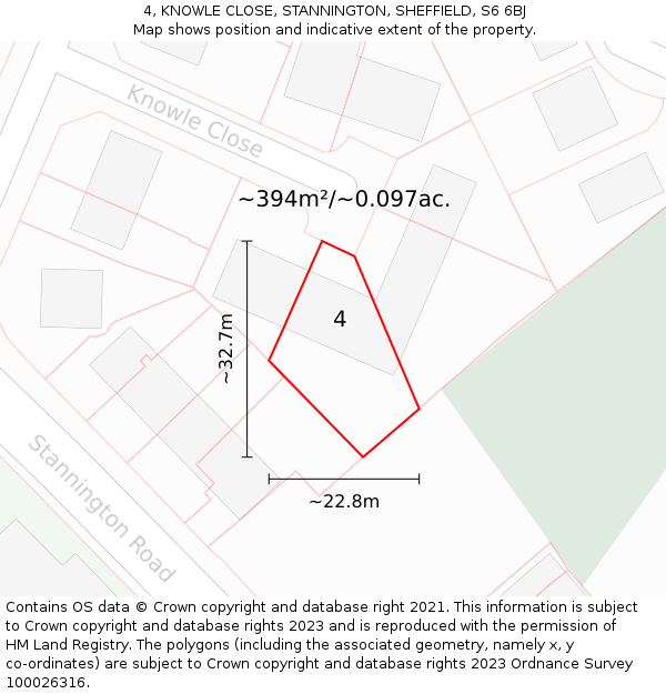 4, KNOWLE CLOSE, STANNINGTON, SHEFFIELD, S6 6BJ: Plot and title map