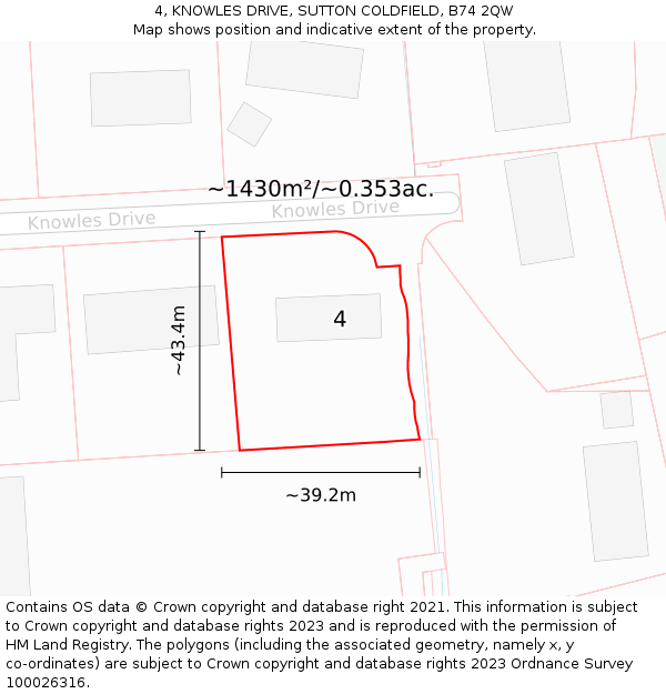 4, KNOWLES DRIVE, SUTTON COLDFIELD, B74 2QW: Plot and title map