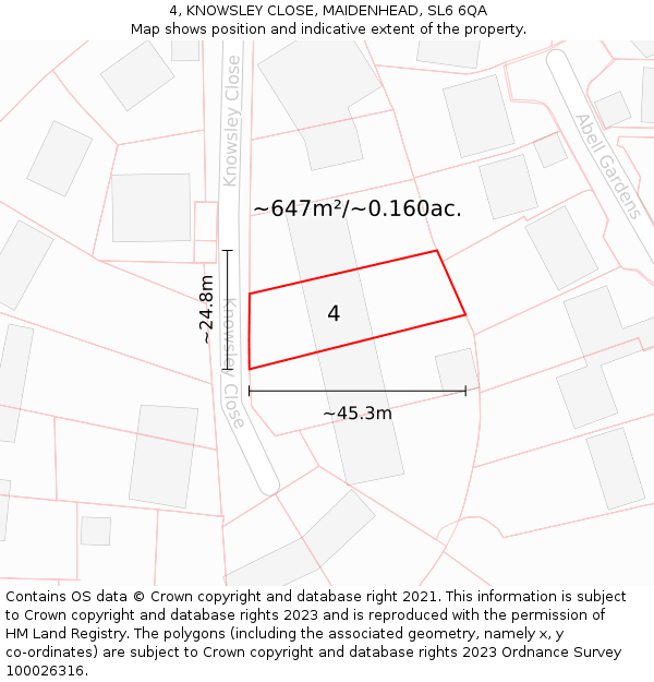 4, KNOWSLEY CLOSE, MAIDENHEAD, SL6 6QA: Plot and title map