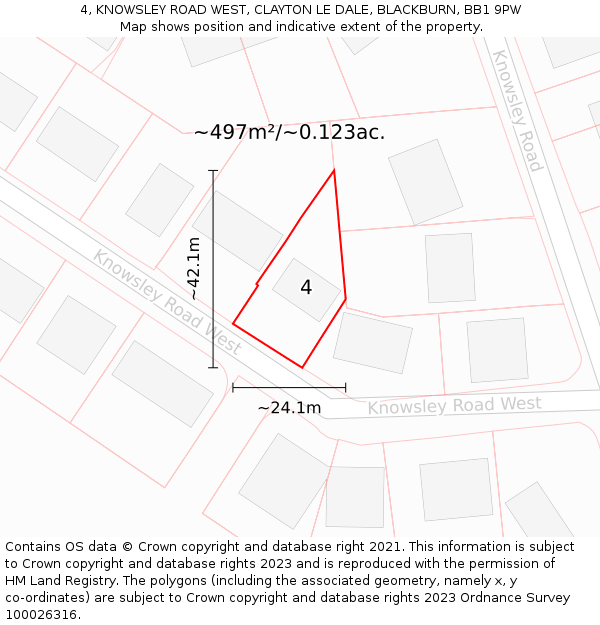 4, KNOWSLEY ROAD WEST, CLAYTON LE DALE, BLACKBURN, BB1 9PW: Plot and title map