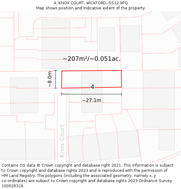4, KNOX COURT, WICKFORD, SS12 9PQ: Plot and title map