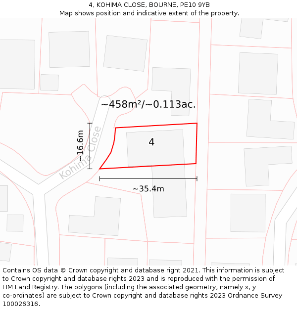 4, KOHIMA CLOSE, BOURNE, PE10 9YB: Plot and title map