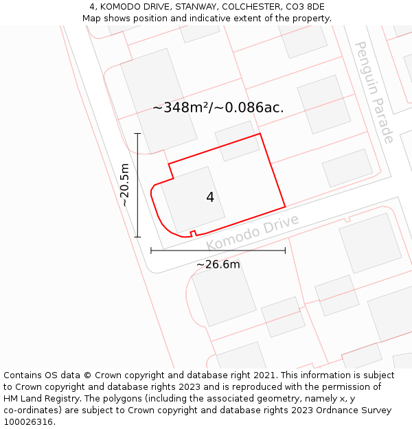 4, KOMODO DRIVE, STANWAY, COLCHESTER, CO3 8DE: Plot and title map