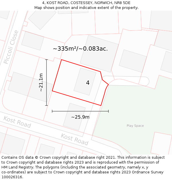 4, KOST ROAD, COSTESSEY, NORWICH, NR8 5DE: Plot and title map