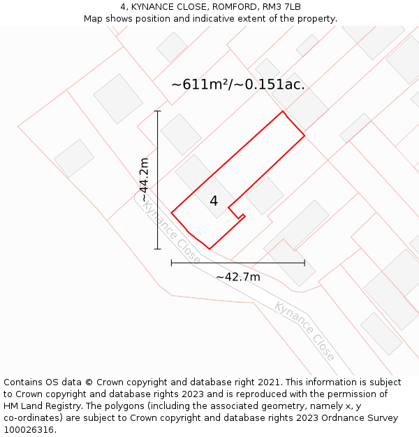 4, KYNANCE CLOSE, ROMFORD, RM3 7LB: Plot and title map