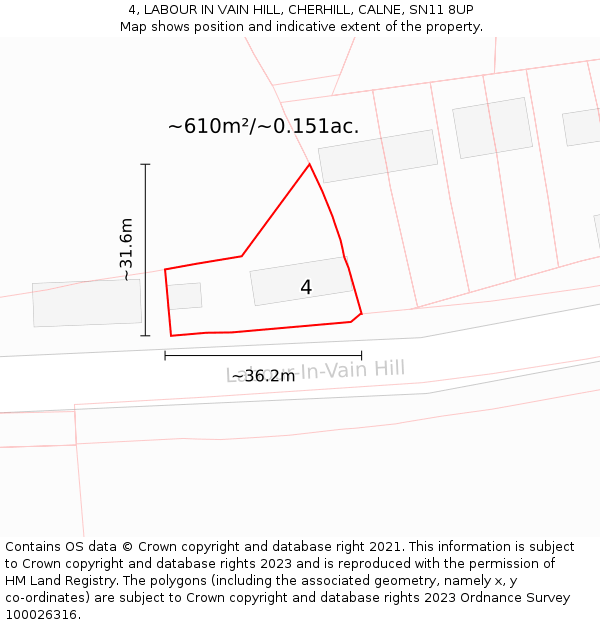 4, LABOUR IN VAIN HILL, CHERHILL, CALNE, SN11 8UP: Plot and title map