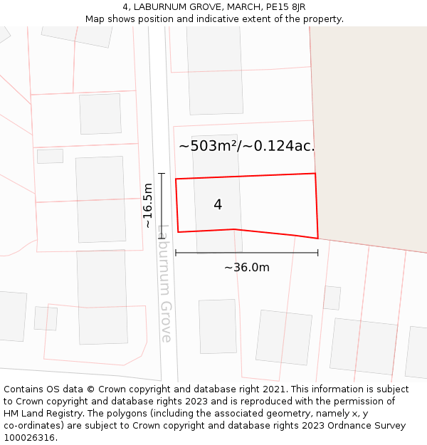 4, LABURNUM GROVE, MARCH, PE15 8JR: Plot and title map