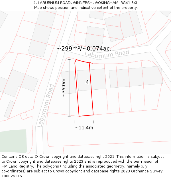 4, LABURNUM ROAD, WINNERSH, WOKINGHAM, RG41 5XL: Plot and title map
