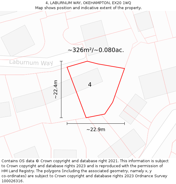 4, LABURNUM WAY, OKEHAMPTON, EX20 1WQ: Plot and title map