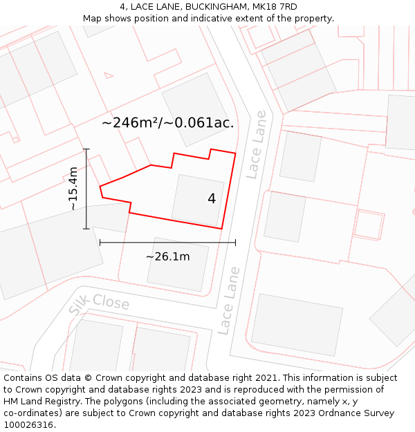 4, LACE LANE, BUCKINGHAM, MK18 7RD: Plot and title map