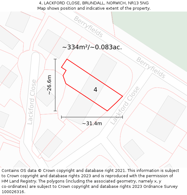 4, LACKFORD CLOSE, BRUNDALL, NORWICH, NR13 5NG: Plot and title map