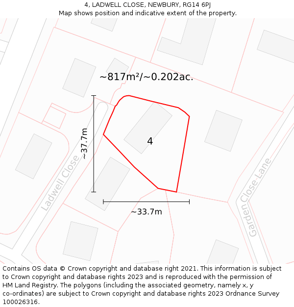 4, LADWELL CLOSE, NEWBURY, RG14 6PJ: Plot and title map