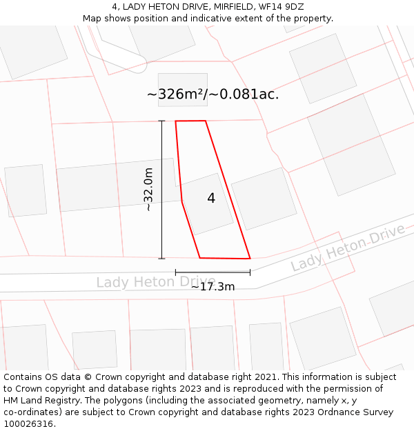 4, LADY HETON DRIVE, MIRFIELD, WF14 9DZ: Plot and title map