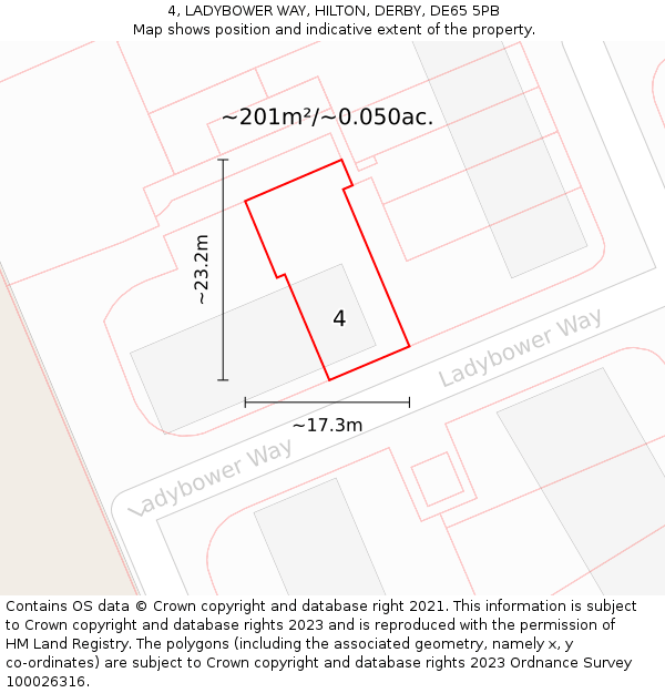 4, LADYBOWER WAY, HILTON, DERBY, DE65 5PB: Plot and title map