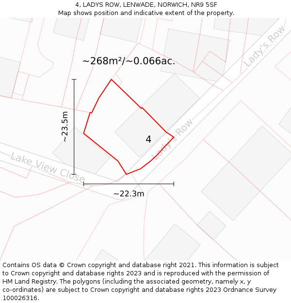 4, LADYS ROW, LENWADE, NORWICH, NR9 5SF: Plot and title map