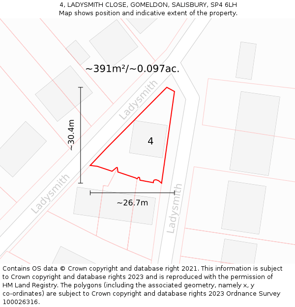 4, LADYSMITH CLOSE, GOMELDON, SALISBURY, SP4 6LH: Plot and title map