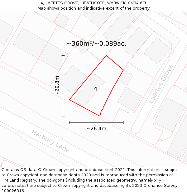 4, LAERTES GROVE, HEATHCOTE, WARWICK, CV34 6EL: Plot and title map