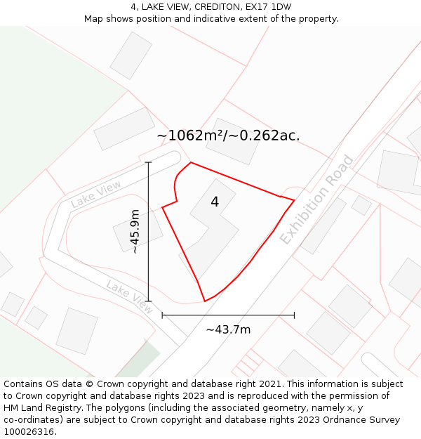 4, LAKE VIEW, CREDITON, EX17 1DW: Plot and title map