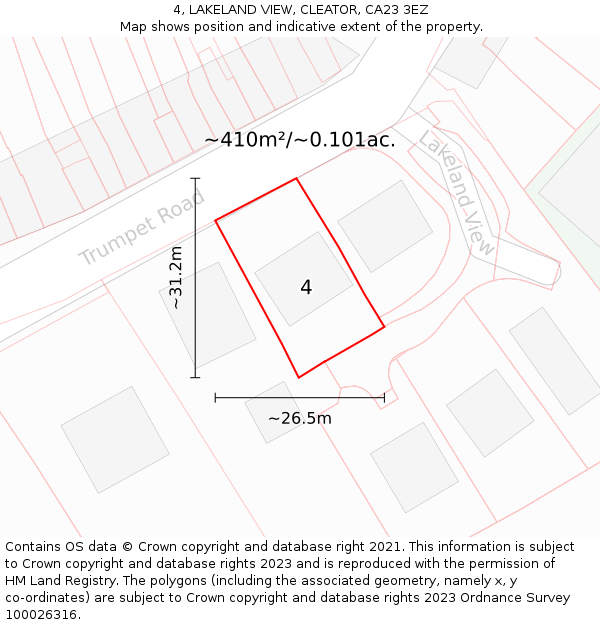 4, LAKELAND VIEW, CLEATOR, CA23 3EZ: Plot and title map