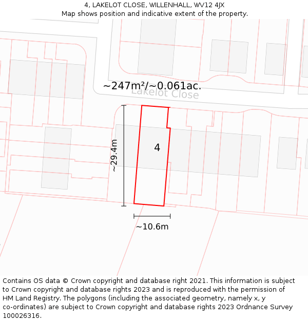 4, LAKELOT CLOSE, WILLENHALL, WV12 4JX: Plot and title map
