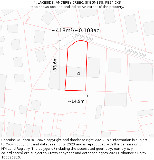4, LAKESIDE, ANDERBY CREEK, SKEGNESS, PE24 5XS: Plot and title map